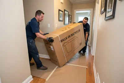 The new tub arrives whole