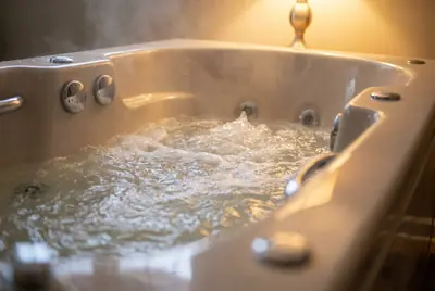 Hydrotherapy jets working inside a filled walk-in tub